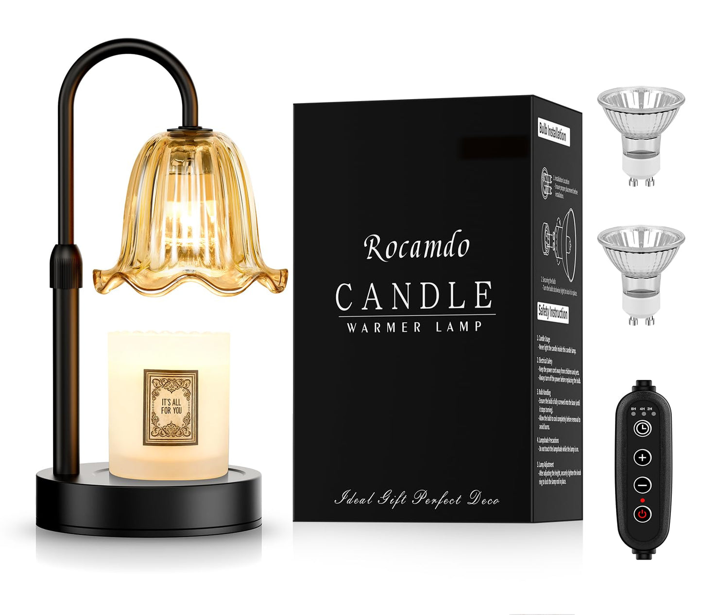 Candle Warmer Lamp with Timer, Birthday for Women Mom, House Warming Gifts Modern Farmhouse Home Decor, Dimmable Wax Melt Warmer for Jar Candles with 2 Bulbs (Amber)