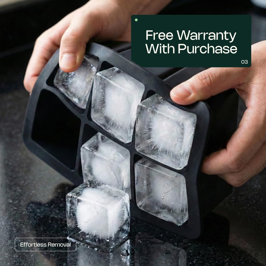 Cherim Large Ice Cube & Sphere Mold Set – 6 Whiskey Ice Cubes (2.2") + 6 Ice Spheres (2.4"), Silicone Ice Tray for Bourbon, Cocktails, Slow Melting, Easy Release, BPA-Free