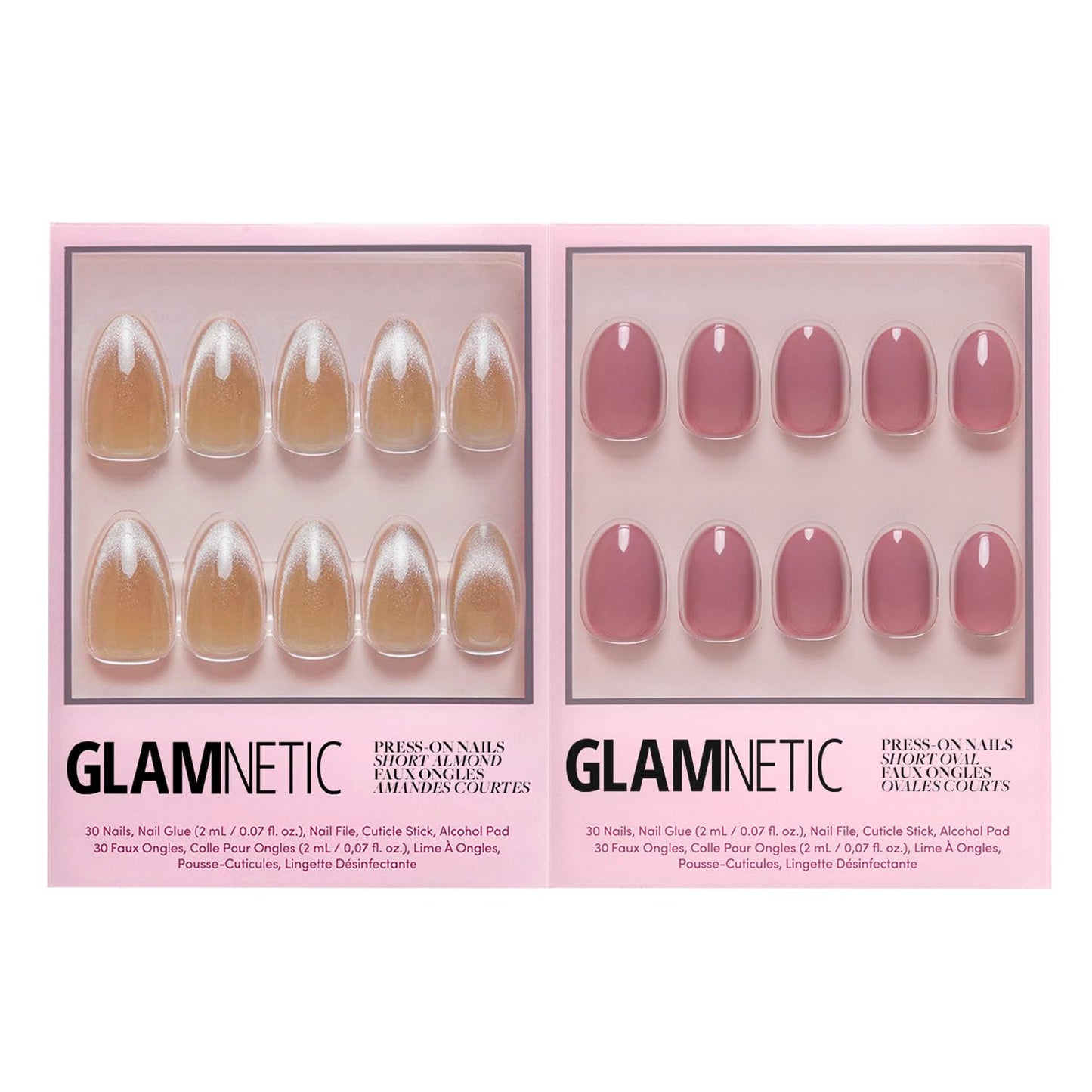 Glamnetic Press-On Nails Bundle - Honey Bun & Fall Mauve | Nude Velvet Sparkly Short Almond Fake Nails | Muted Blush Mauve Short Oval False Nails | Reusable, Salon-Quality Nail Kits
