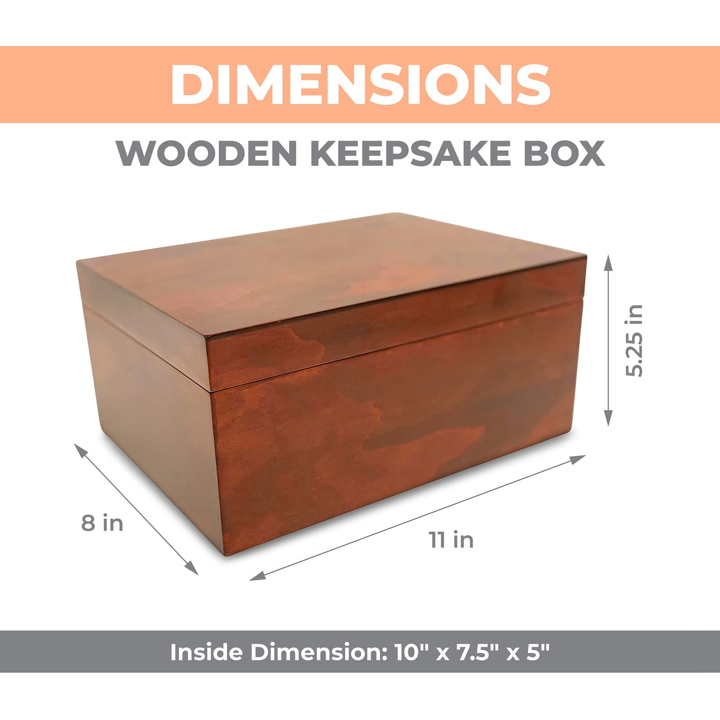 Blake & Lake Large Box with Hinged Lid - Wood Storage Box with Lid - Wooden Keepsake Decorative boxes with lids (Dark Oak)