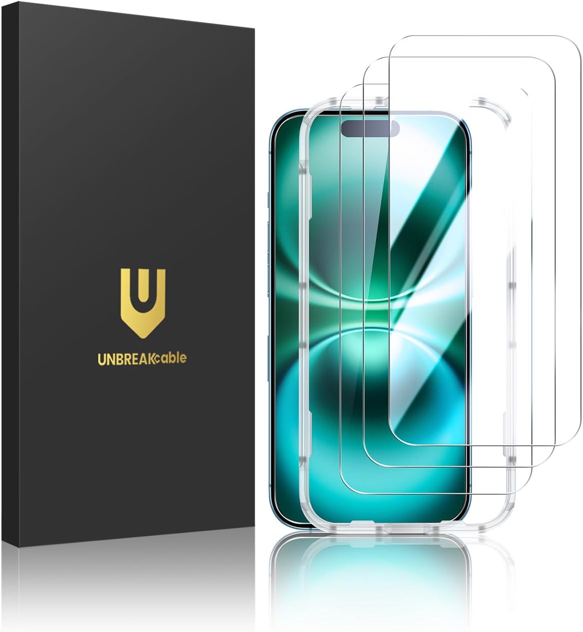UNBREAKcable 3-Pack Screen Protector for iPhone 16 Plus, Double Shatterproof Tempered Glass [Easy Installation Frame] [9H Hardness] [99.99% HD Clear] [Case Friendly] for iPhone 6.7 inch