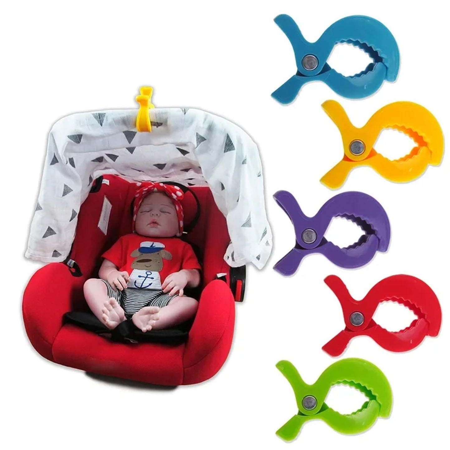 20Pcs Colorful Car Seat Accessories Plastic Pushchair Toy Clip Pram Stroller Peg to Hook Cover Blanket(Yellow)