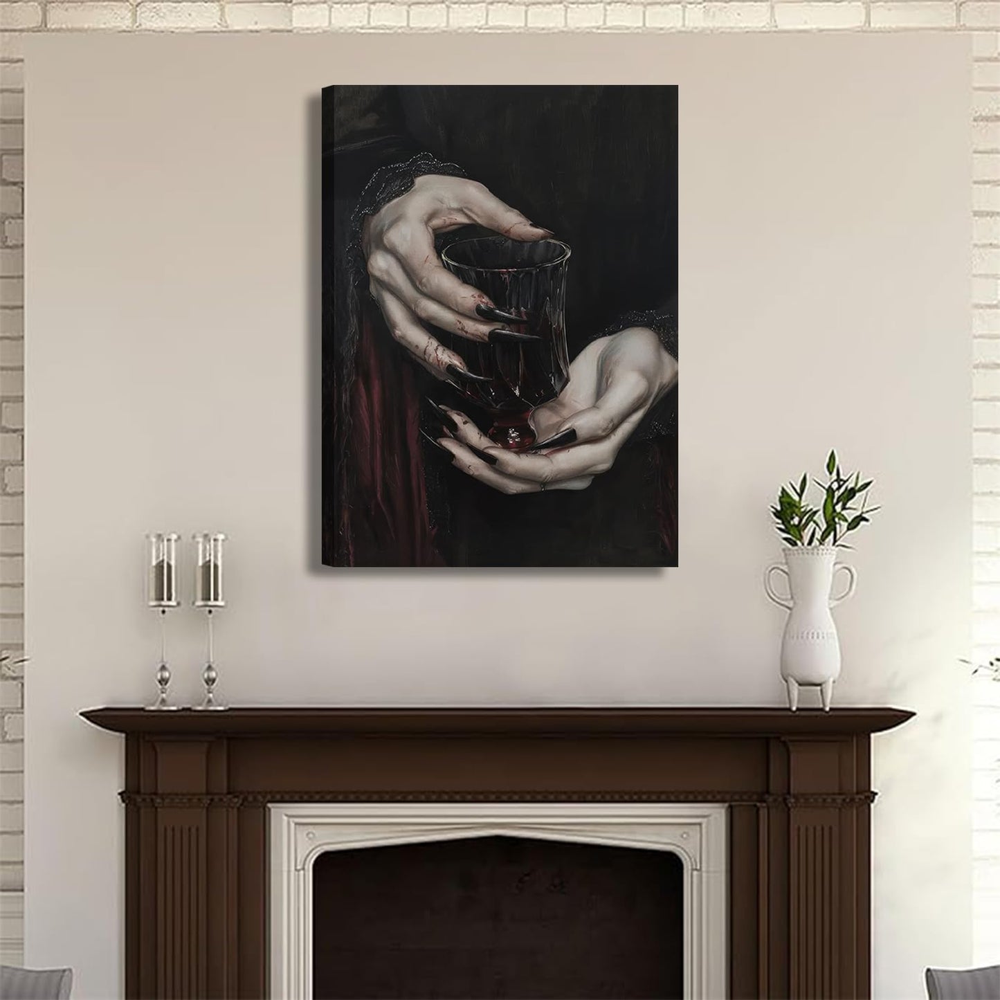 Gothic Canvas Wall Art Dark Academia Vampire Wall Decor Pictures Clawed Hands Dracula Painting Artwork Moody Witchy Spooky Occult Poster Print for Bedroom Office home Decoration 12x16in