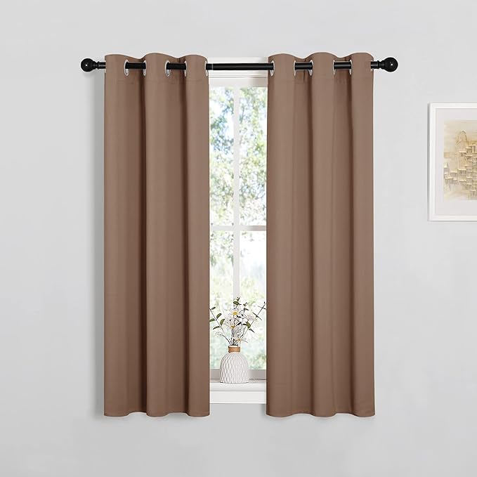 NICETOWN Blackout Window Curtains and Drapes for Kitchen, Window Treatment Thermal Insulated Solid Grommet Blackout Drapery Panels (Set of 2 Panels, 29 by 45 Inch, Cappuccino)