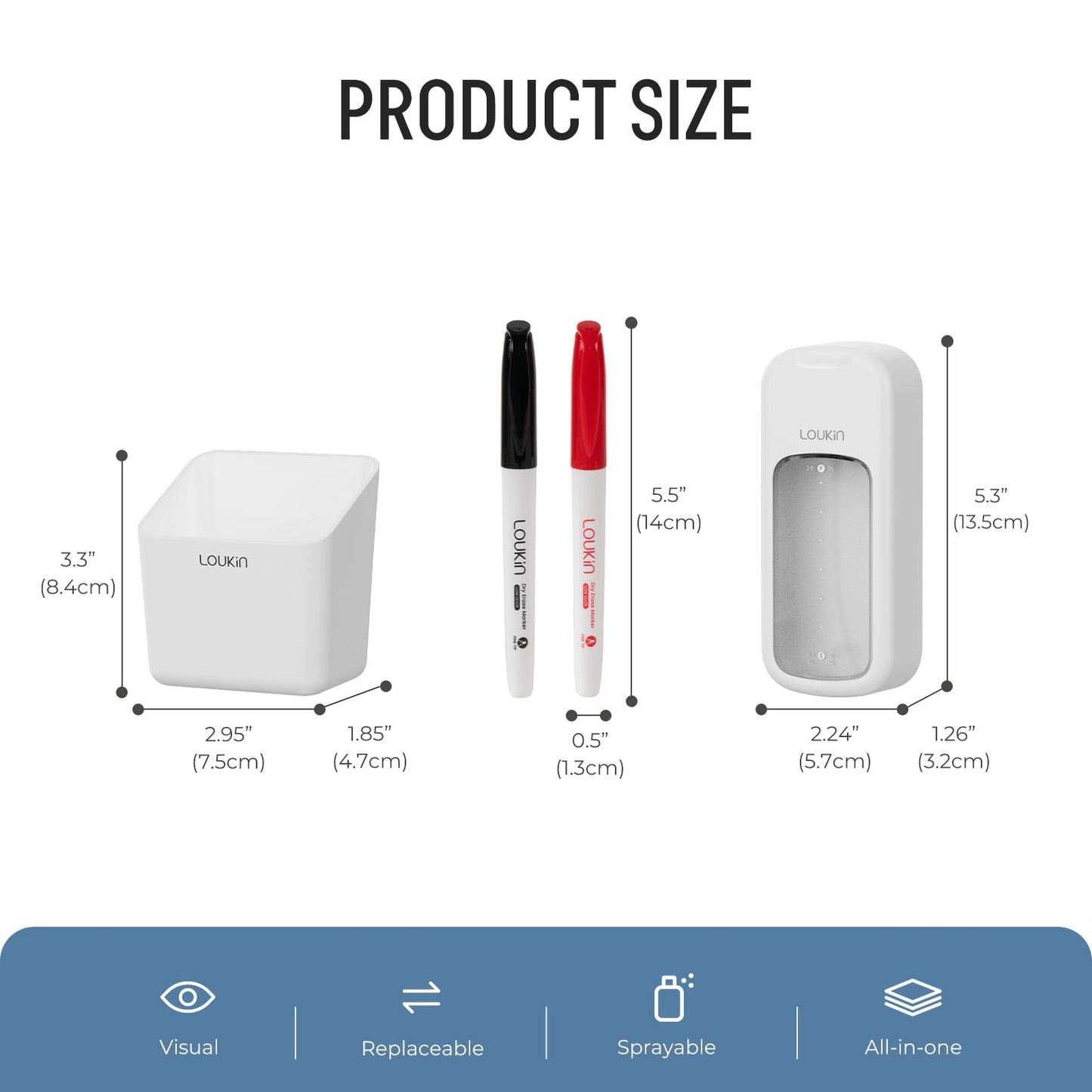 loukin Inventive All-in-One Dry Erase Eraser, Novel Replaceable Whiteboard Eraser with Built-in Cleaner, Unique Glass Board Erasers, Includes 2 Refill Pads, 1 Magnetic Holder, 2 Markers