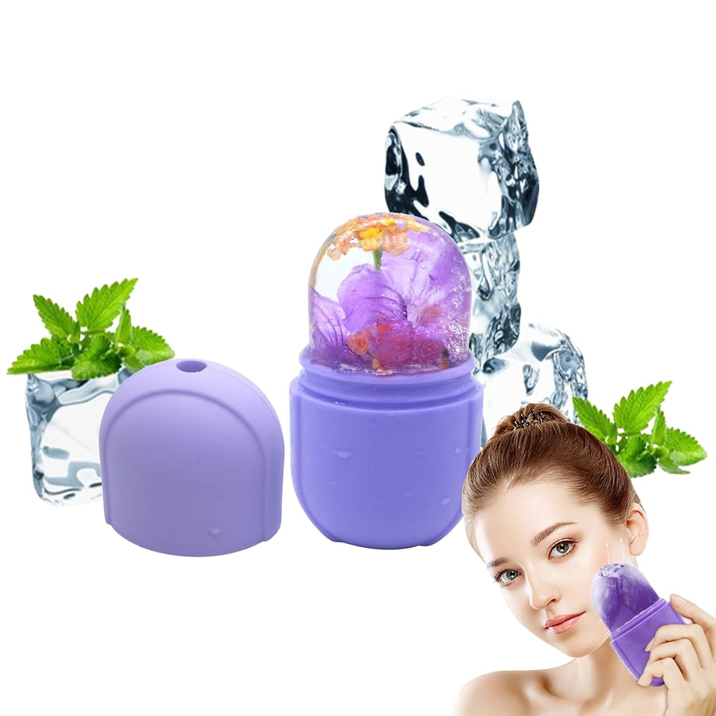 Ice Roller for Face and Eye, Ice face roller,Gua Sha Facial Tools, Facial ice roller, Skin Care Tools,Ice mold for face… (purple-face)