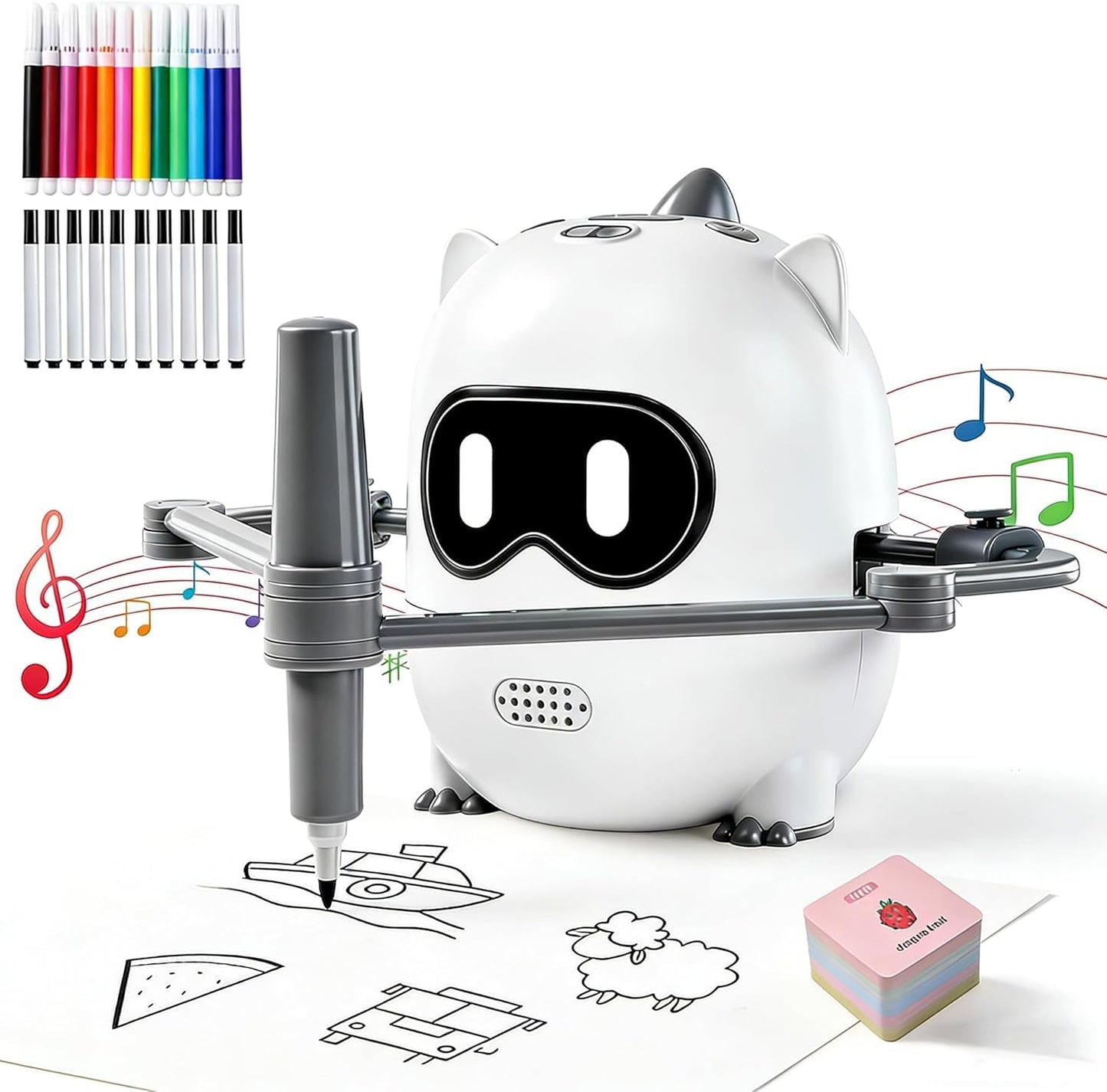 BRICXOR Drawing Robot for Kids with Camera Recognition, Smart Voice Interactive Painting Robot Educational Machine, Montessori Learning Toys with 100 Cards, 12 Colorful Pens Boys Girls