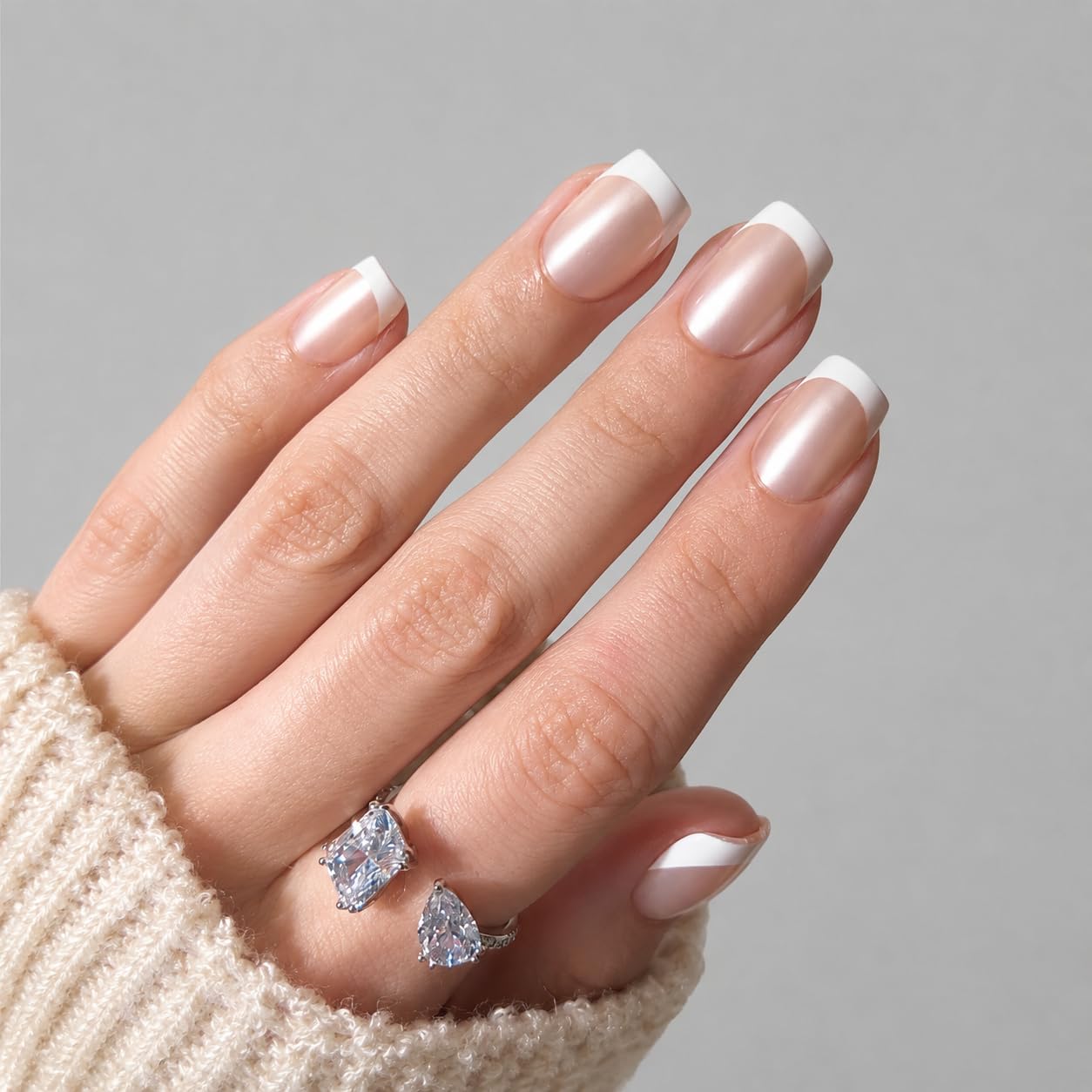 PaintLab Press On Nails - Iconic Frenchie Short Square French Tip Fake Nails, 30 Nails in 15 Sizes with Glue, Reusable Salon Quality Press On Nails