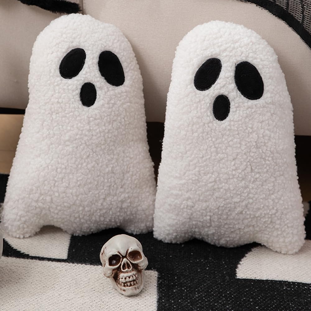Ghost Pillow,Ghost Decor,Halloween Pillows Set of 2 White Cute Ghost Indoor Decorative Throw Pillow Ghost Plush Pillows for Halloween Decorative Home Sofa Bed Ghost Decor Cushion(11.8 Inch)