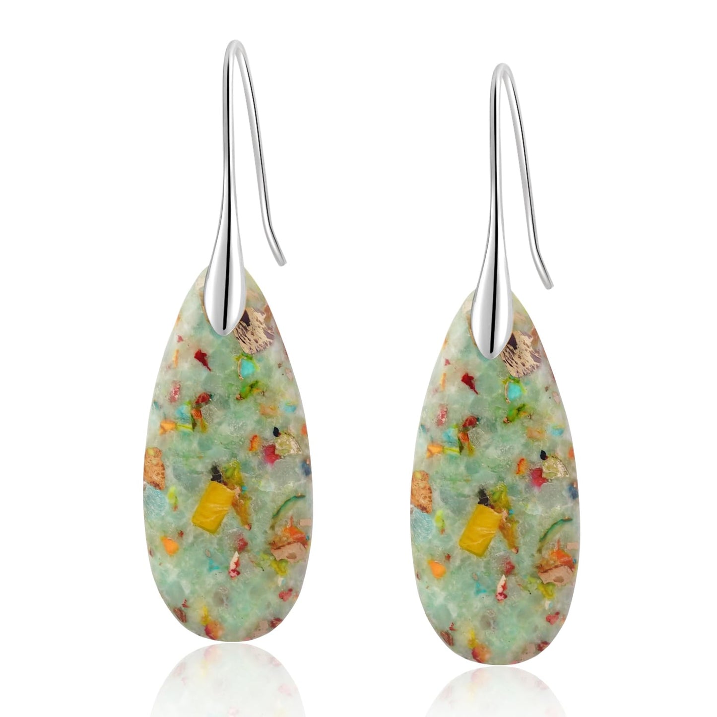Natural Healing Stone Fishhoop Dangle Drop Earrings Statement Gold silver earrings (Cyan-Silver Hook)
