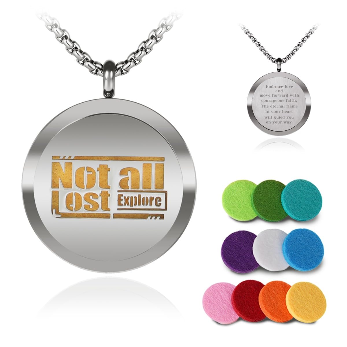 Aromatherapy Diffuser Necklace-Alphabet Essential Oil Necklace,Aromatherapy Diffuser Pendant for Men and Women,Portable,Suitable for Yoga,Meditation,Travel,Stress Relief Gift(Silver 30mm)