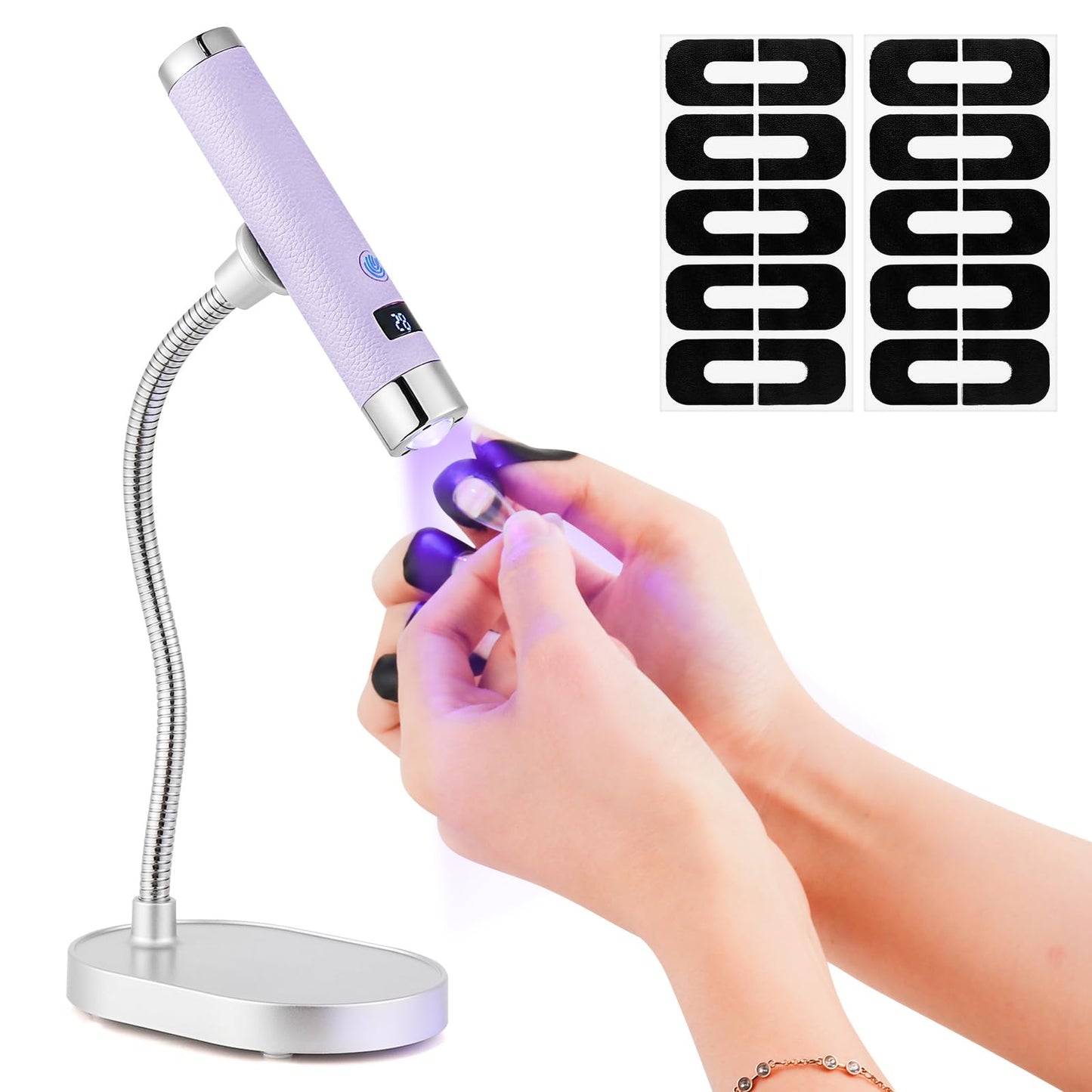 LIARTY UV Nail Lamp Cordless: Mini Rechargeable Auto Sensor LCD Display 2 Timers - Gooseneck Flash Curing Light Pen for Gel Nails Polish with Base (Purple)