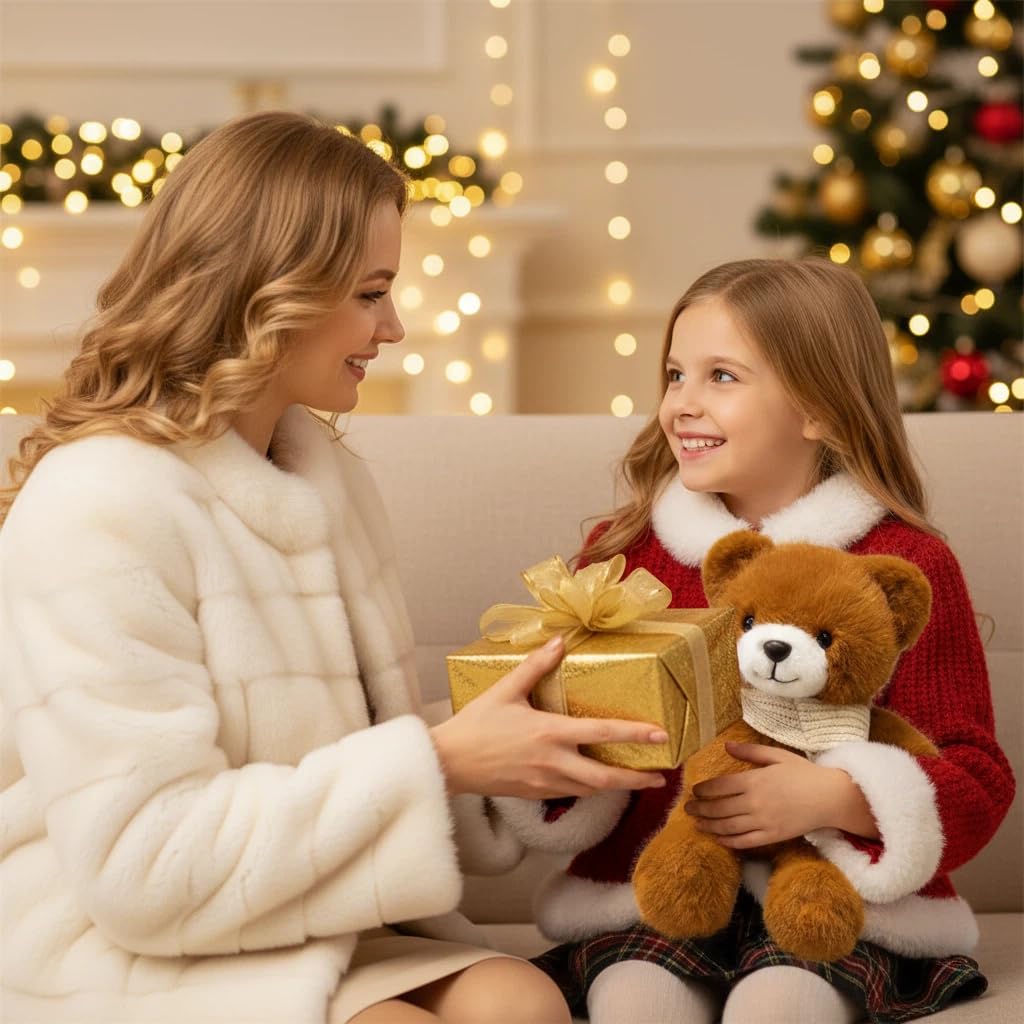 HOKESS Teddy Bear Stuffed Animals with Scarf,Soft Cuddly Plush Toy Doll Gift for Girls Boys Kids,12 Inch (Brown)