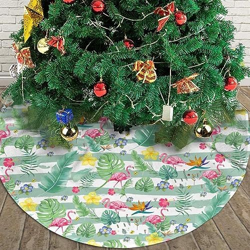 Pink Flamingo Christmas Tree Skirt 36" Rustic Decorations Farmhouse Xmas Small Tree Skirt,Red Green Funny Indoor House Decoration New Year Holiday Party Home Decor