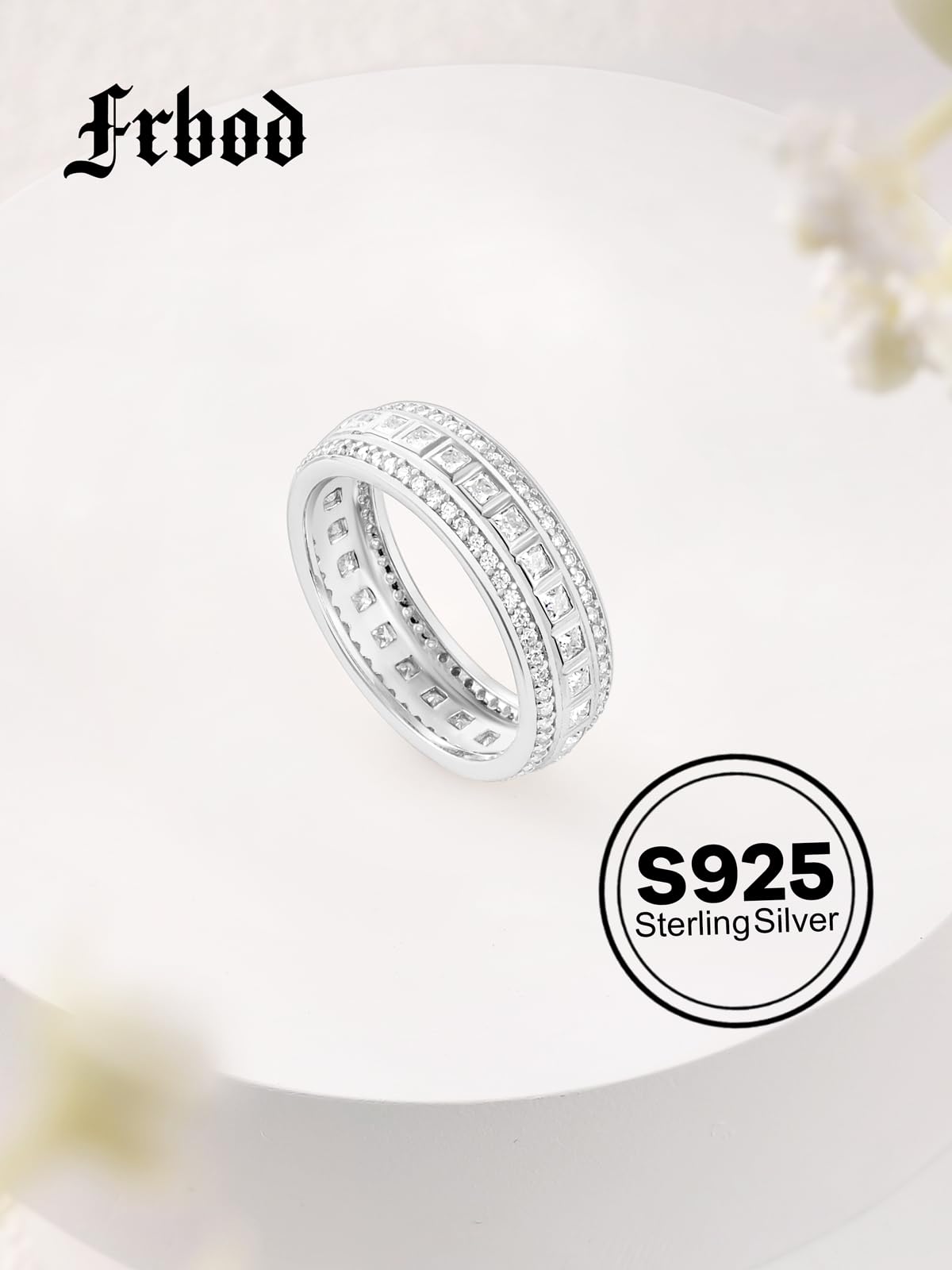 Frbod Moissanite Eternity Ring for Women Princess Cut Diamond Band 3 Row Channel Set Moissanite Rings Size 5