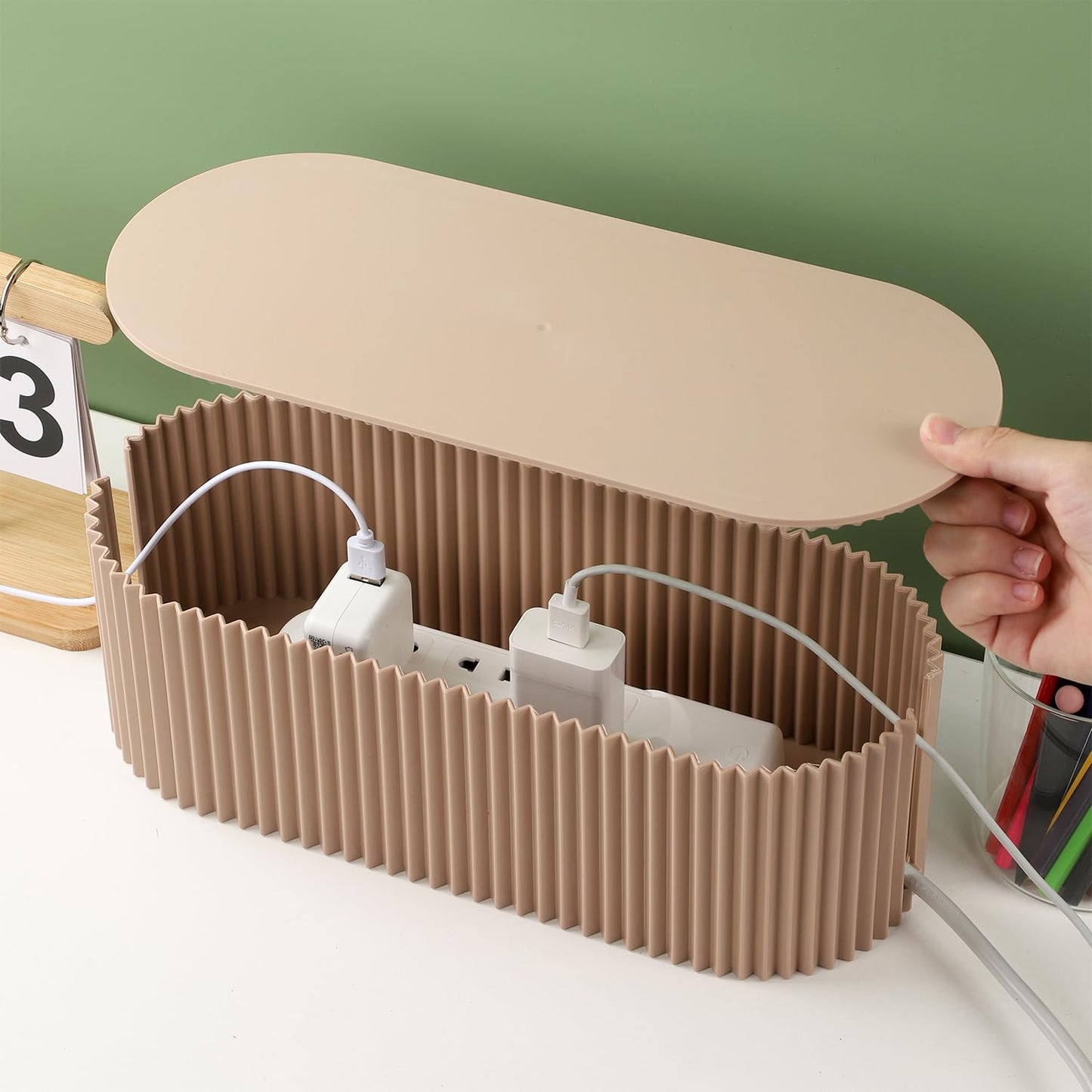 RAMFIYN Large Cable Organizer Box for Power Strips, Surge Protectors, Chargers, TV Computer Wires - White