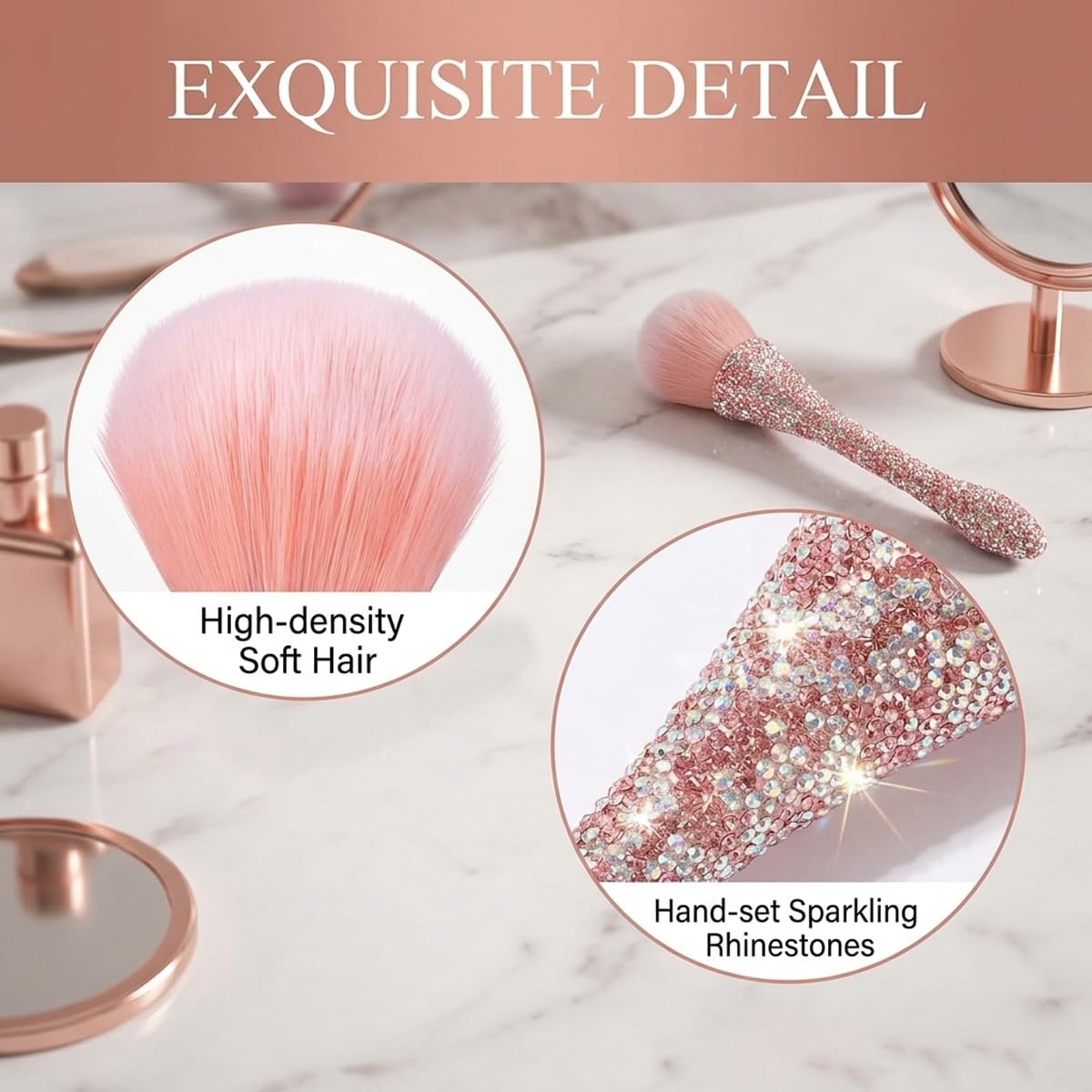 2 PCS Nail Art Dust Brush Shiny Rhinestone Fust Brushes Ultra Soft Nylon Dust Brush for Loose Face Cosmetics Blending Liquid Foundation Powder Make Up Brushes Cleaning Tools Shape Nail & Makeup Brus