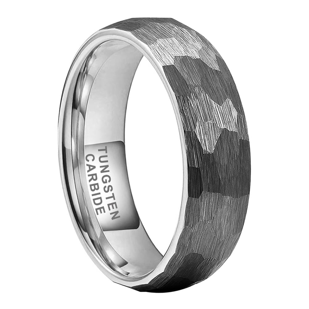 TUTISS 6mm Hammered Tungsten Rings for Men Women Fashion Engagement Wedding Bands Domed Matte Finish Comfort Fit Size 6