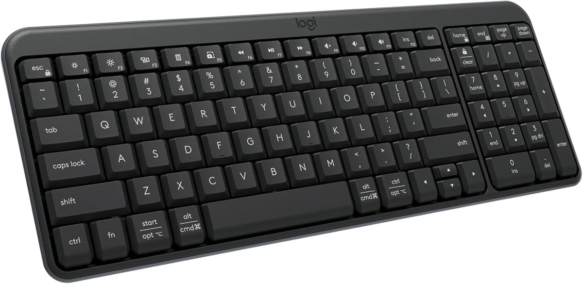 Logitech K250 Bluetooth Keyboard with Numpad, Easy Connectivity, Compact Wireless Keyboard Made with Recycled Plastic, Spill-Resistant, Comfortable Keys - Windows/MacOS - Graphite