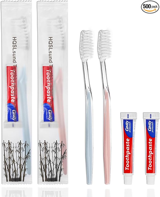 500pcs Disposable Toothbrushes, 2 Color, Travel Toothpaste for Homeless, Airbnb, Hotel