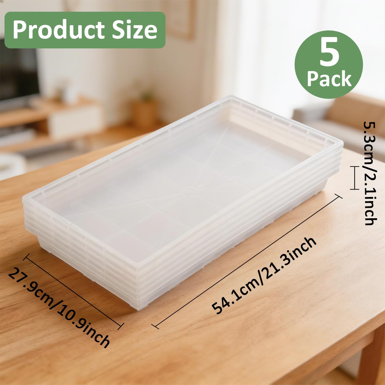 RooTrimmer 1020 Nursery Pot Trays 5 Pack, Transparent Plastic Flat Seed Starter Tray, Durable Square Seedling Starting Tray for Holding and Carrying Plant Pots (Clear)
