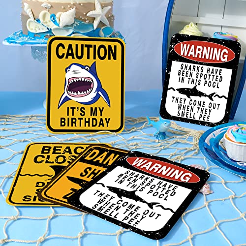 WERNNSAI Shark Party Decorations - 6 PCS Funny Shark Birthday Party Decoration Signs for Boys Kids Under The Sea Theme Birthday Baby Shower Supplies Ocean Shark Sign Decor for Jaws Party Decorations - style: Shark 001