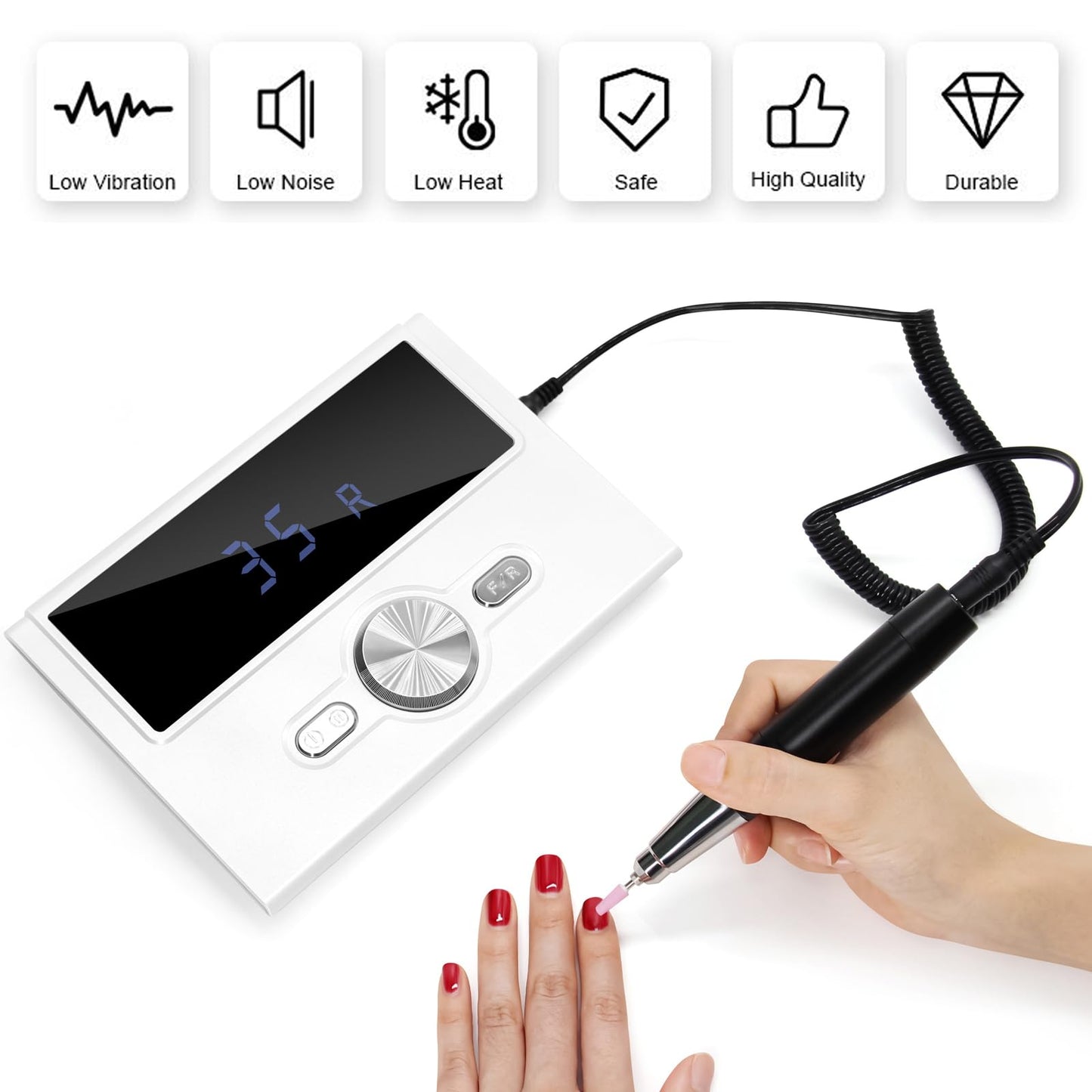 Electric Nail Drill,Large Screen Display Electric Nail File for Acrylic Gel Nails,Nail E-File Polishing Tool for Manicure Gel Nails Polish Removal,with Nail Drill Bits Sanding Bands & Pedal