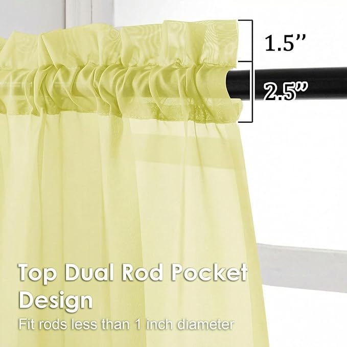 OVZME Sheer Curtains 63 inch Length 2 Panels Set for Bedroom Living Room, Soft Airy Elegant Light Filtering Sheer Curtains, Dual Rod Pocket Window Drapes, Each 42W x 63L Inches, Light Yellow