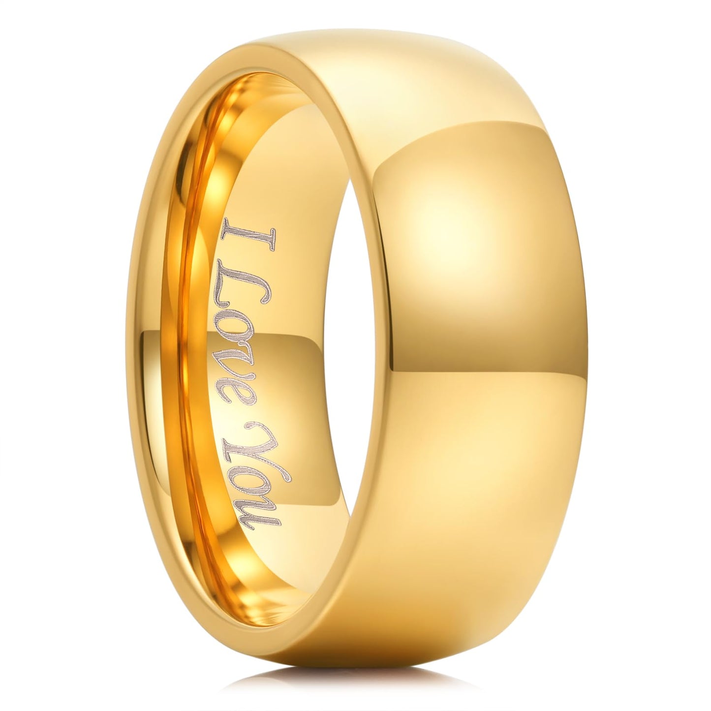 King Will 316LStainless Steel Wedding Ring for Men Women-8mm Width Gold Plated Wedding Band Domed Style Comfort Fit and Durable Size 11