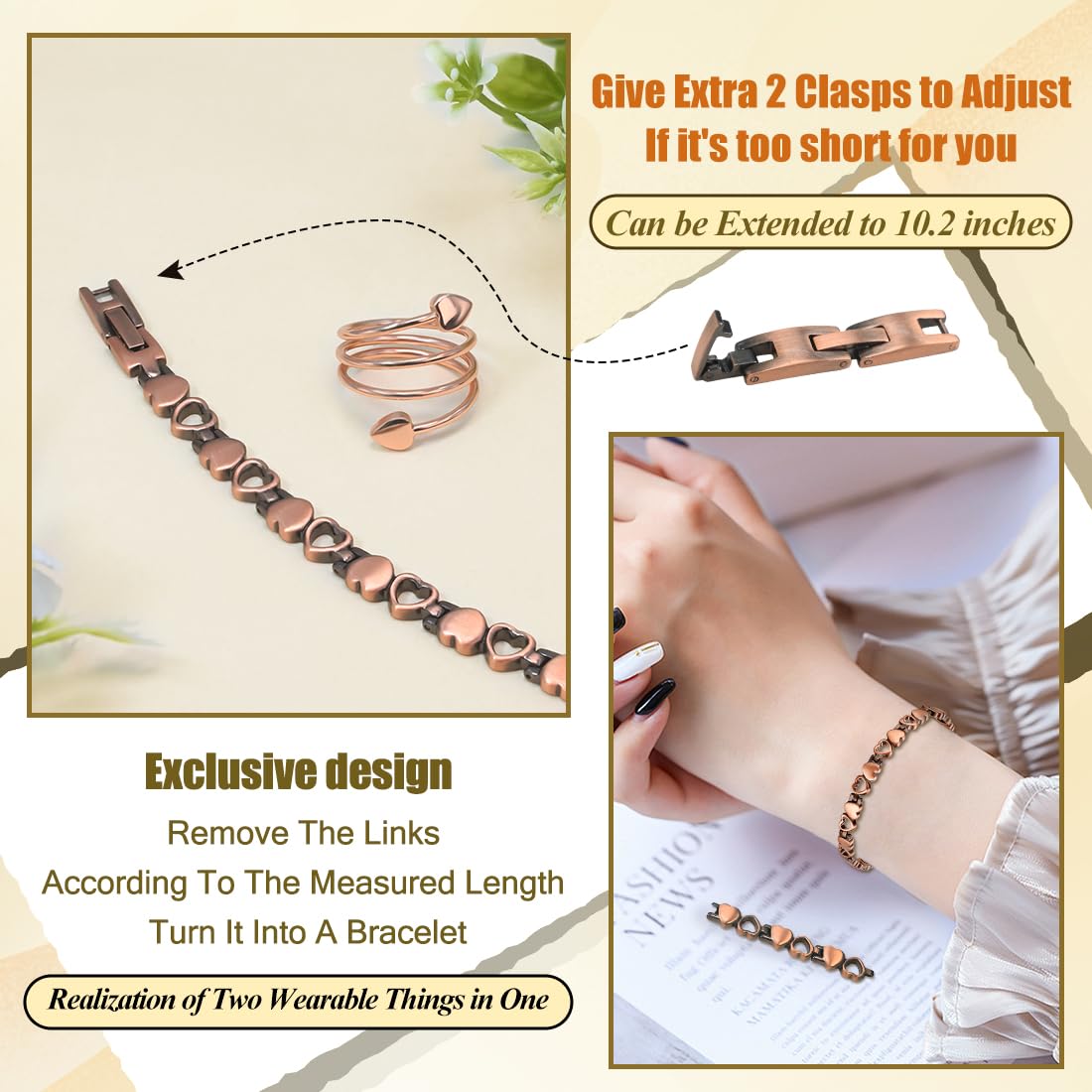Vicmag Copper Anklet for Women Magnetic Ankle Bracelet with Ultra Strength Magnets 99.9% Solid Copper Gift for Her (Adjustable)