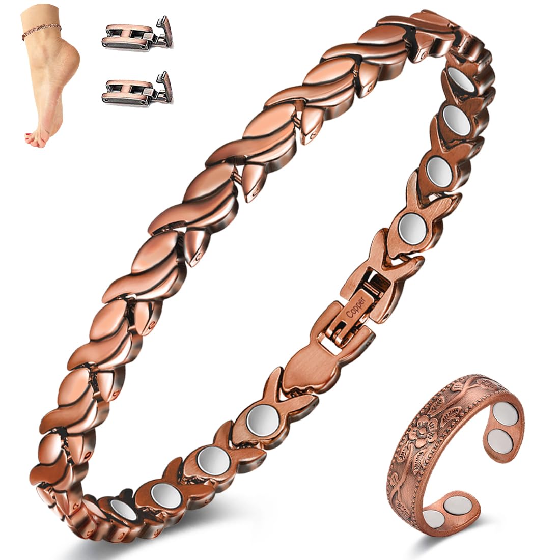 Vicmag Copper Anklet for Women Magnetic Ankle Bracelet with Ultra Strength Magnets 99.9% Solid Copper Gift for Her (Adjustable)