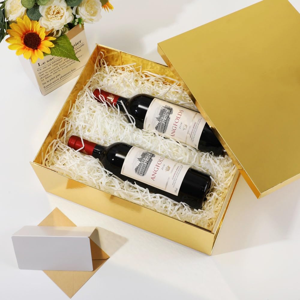 UoeRing Gold Large Gift Box 1Pcs 15x12x6 inch,luxury Gift Box with Lid for Birthday Christmas Valentine's Day Mother's Day (Includes Pull Bows,Card,Envelope,Filler)