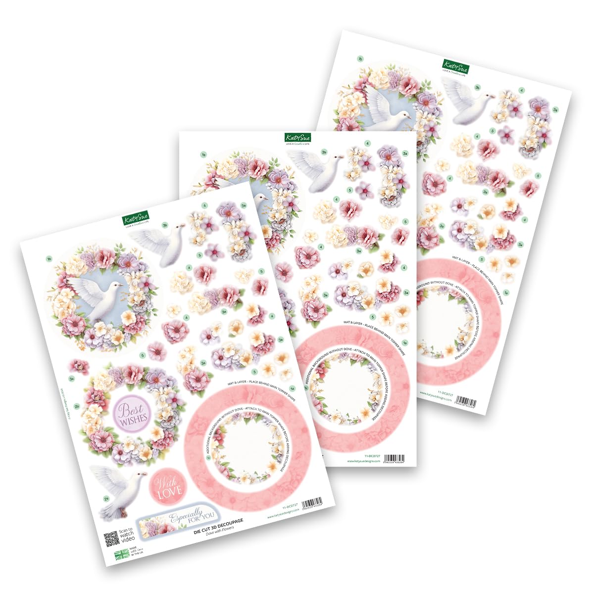 Katy Sue Easter Blessings Die-Cut Decoupage Sheets. A Pack of 12 Sheets of Die Cuts for Card Making Supplies, Craft Supplies & Scrapbooking with Crosses, Daffodils, Flowers, & Doves