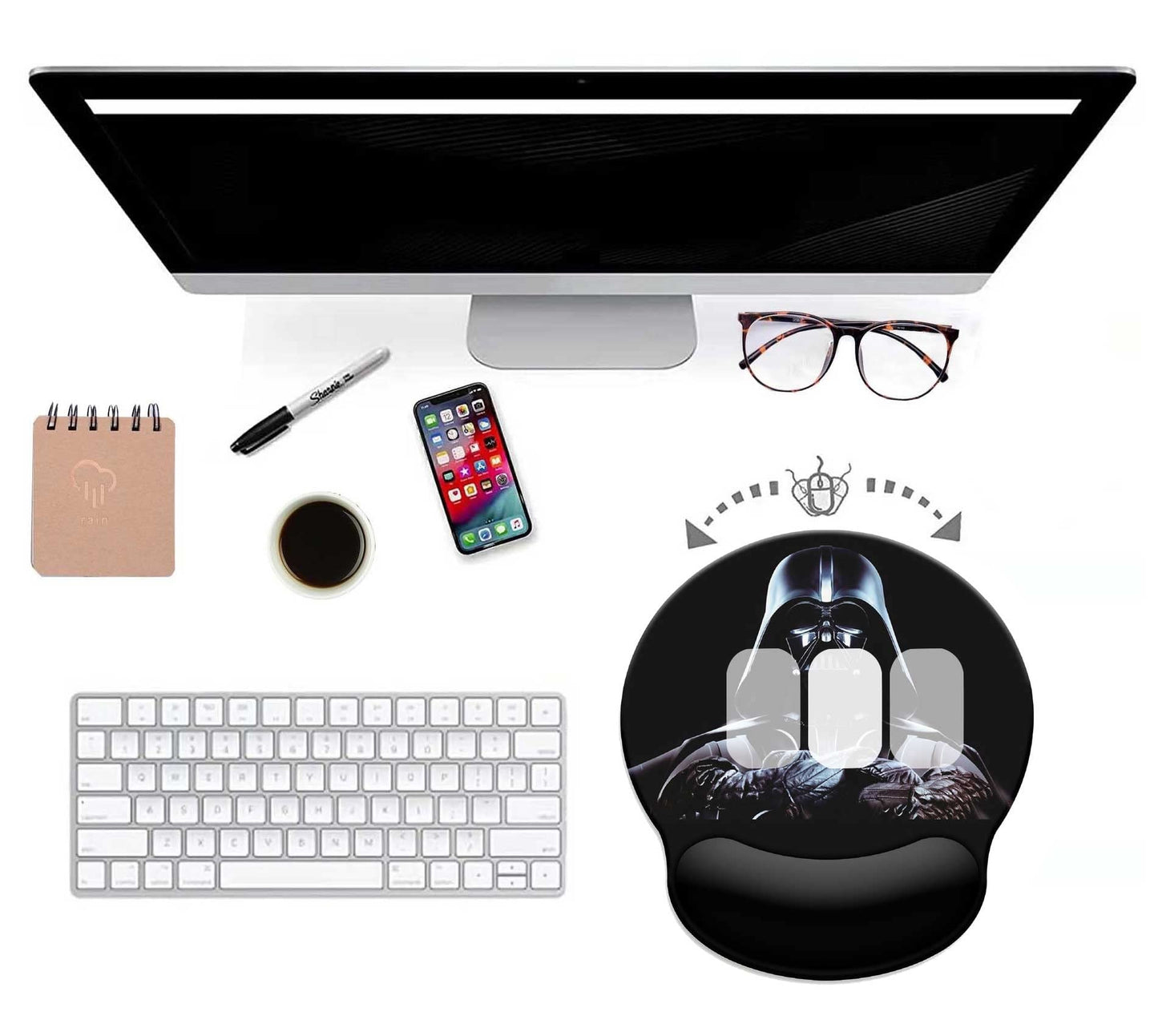 Black Mouse Pad with Wrist Rest,Non-Slip Rubber Base for Comfortable Gaming Mousepad - Ergonomic Mouse Pad with Wrist Support Suitable for Laptop Desktop and Work, Office Desk Accessory