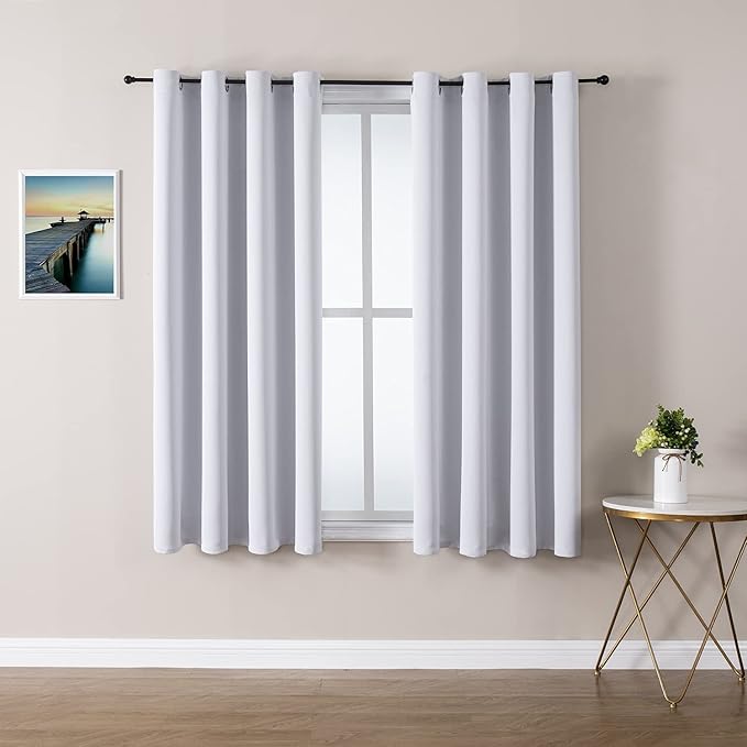 ChrisDowa Grommet Room Darkening Curtains for Bedroom and Living Room - 2 Panels Set Thermal Insulated Blackout Curtains (Greyish White, 52W x 54L)