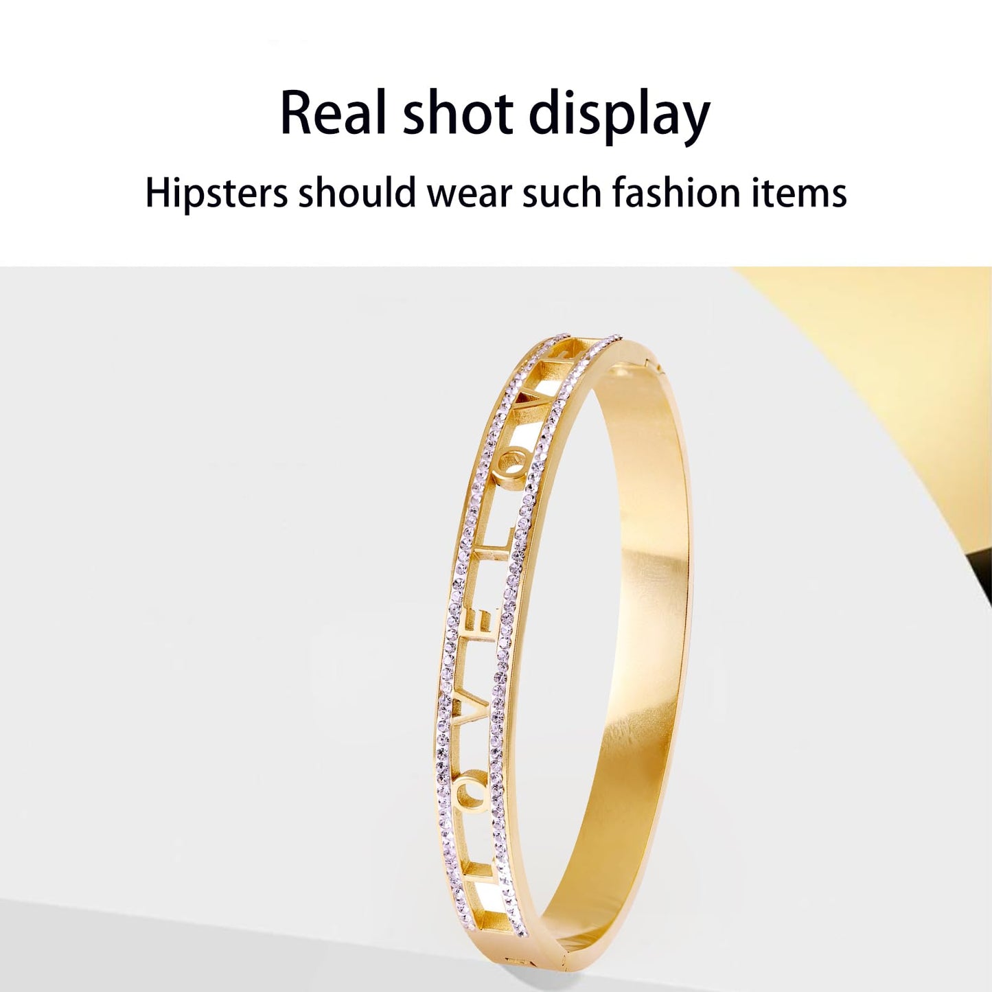 Vbvbip 18K Gold Plated 316L Stainless Steel Bangle Bracelet Collection - 12 Unique Designs + Matching Diamond-Accent Titanium Steel Chain, Gift for Women