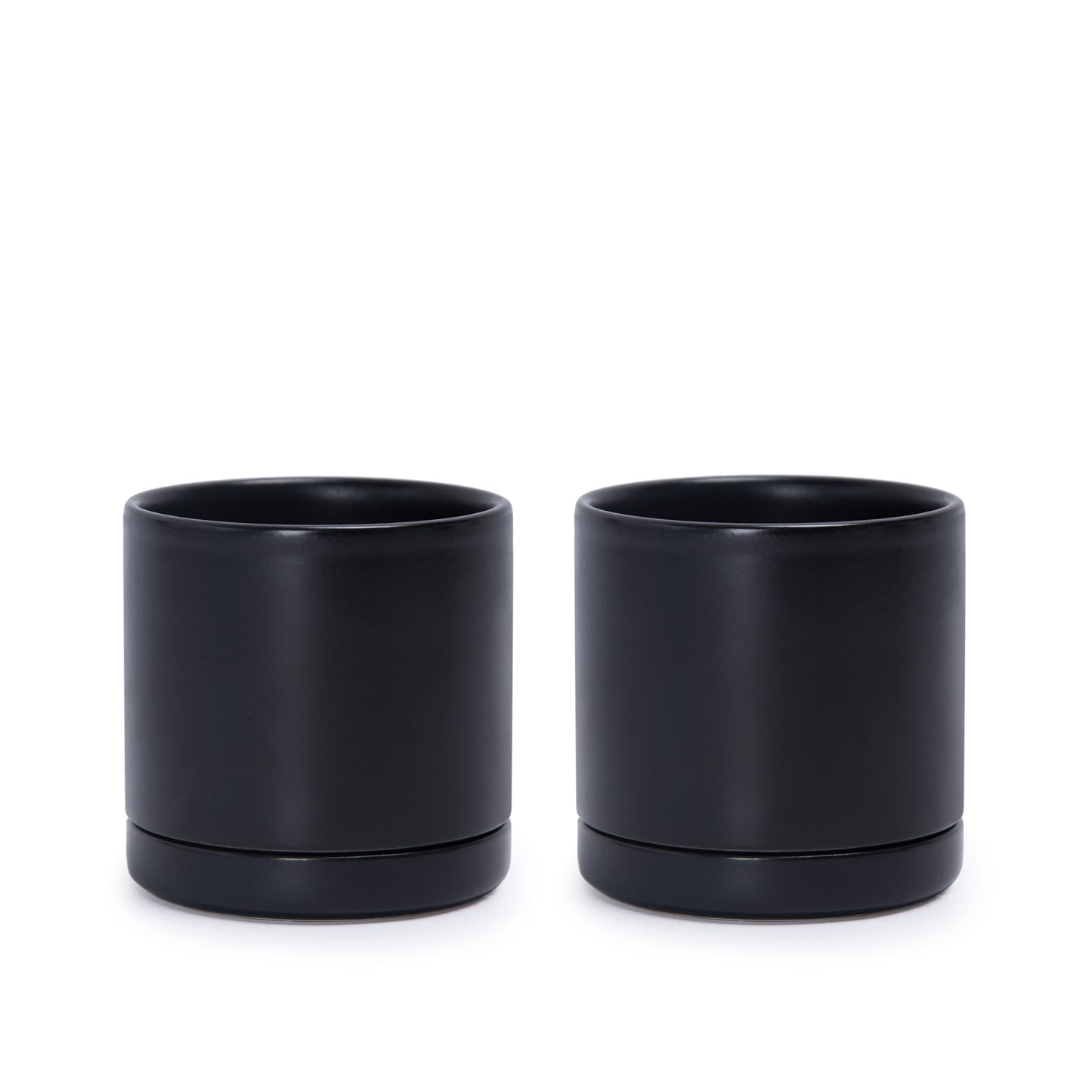 D'vine Dev Set of 2 Plants Pots, 3.5 Inch Ceramic Planter Pot for Plants with Drainage Hole and Saucer, Black, 94-V-A-2