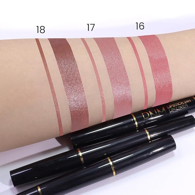 evpct 3Pcs Light Pink Nude Brown Metallic Shine Shimmer Lip Liner and Lipstick Combo Set Kit for Women, Lightweight Hydrating Formula High Impact Full Coverage Lipstick and Lip Liner Makeup Gloss