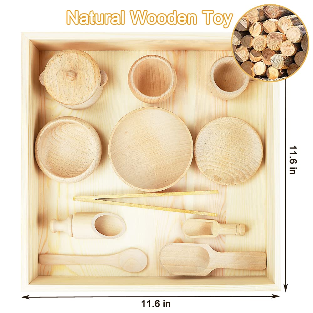 Montessori Sensory Bin Tools: 1 Wooden Box + 11 Sensory Tools for Toddlers & Preschool Children - Fine Motor Learning Pretend Play