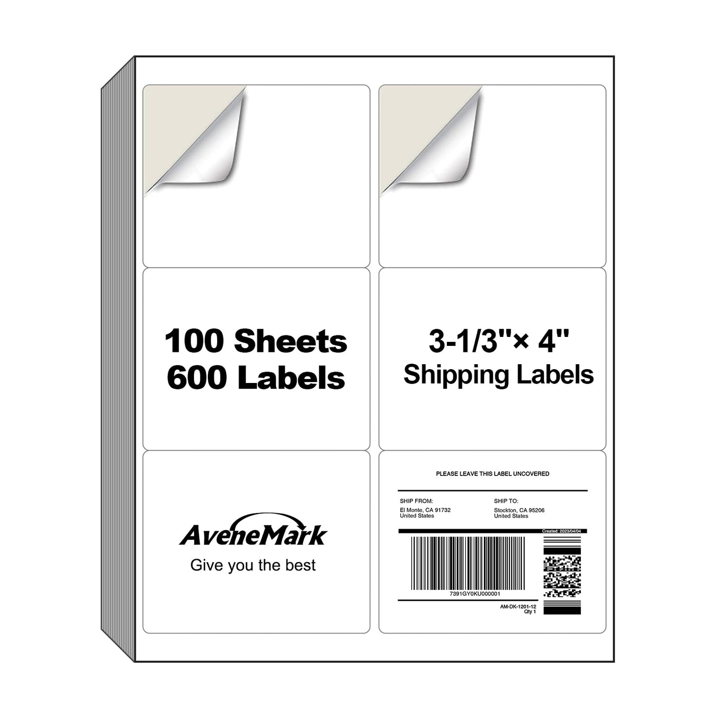 AveneMark 100 Sheets 600 Labels Shipping Address Labels, 6 up 3-1/3" x 4" Quick to Peel Stickers Paper for Laser & Inkjet Printers, Printable Mailing Labels Stickers (6 Labels per Page Sheet)