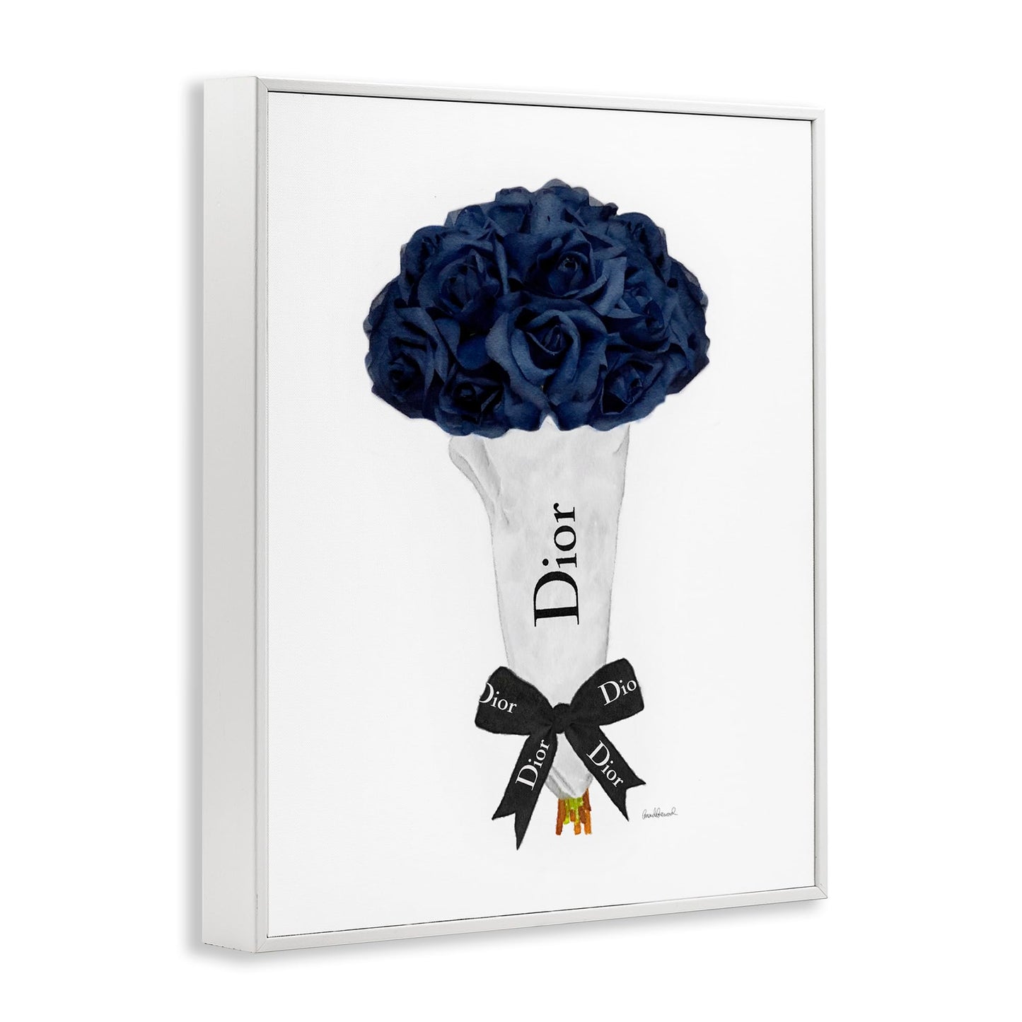 Stupell Industries Blue Rose Floral Bouquet Fashion Glam Bow