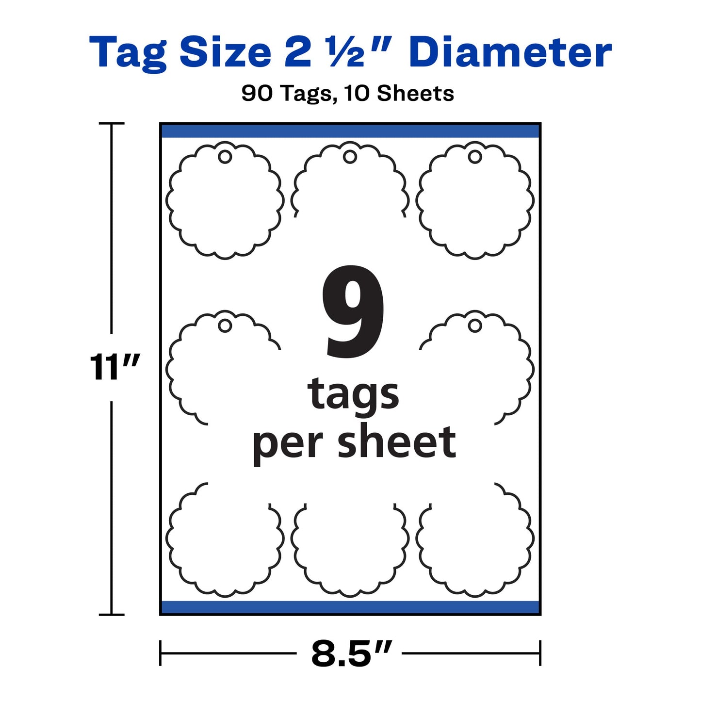 Avery Printable Blank Scallop Round Gift Tags with Sure Feed, 2.5" Diameter, Textured White, 90 Customizable Tags (80511)
