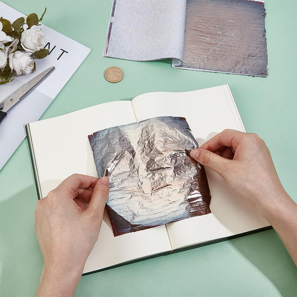 MAYJOYDIY 50 Pcs Antique Gold Leaf Sheets 5.5×5.3 Inch Imitation Gold Foil Paper Sheets Gilding Crafting Foil Sheets for DIY Nail Paintings Handcrafts Picture Frames Sculpture Furniture Arts