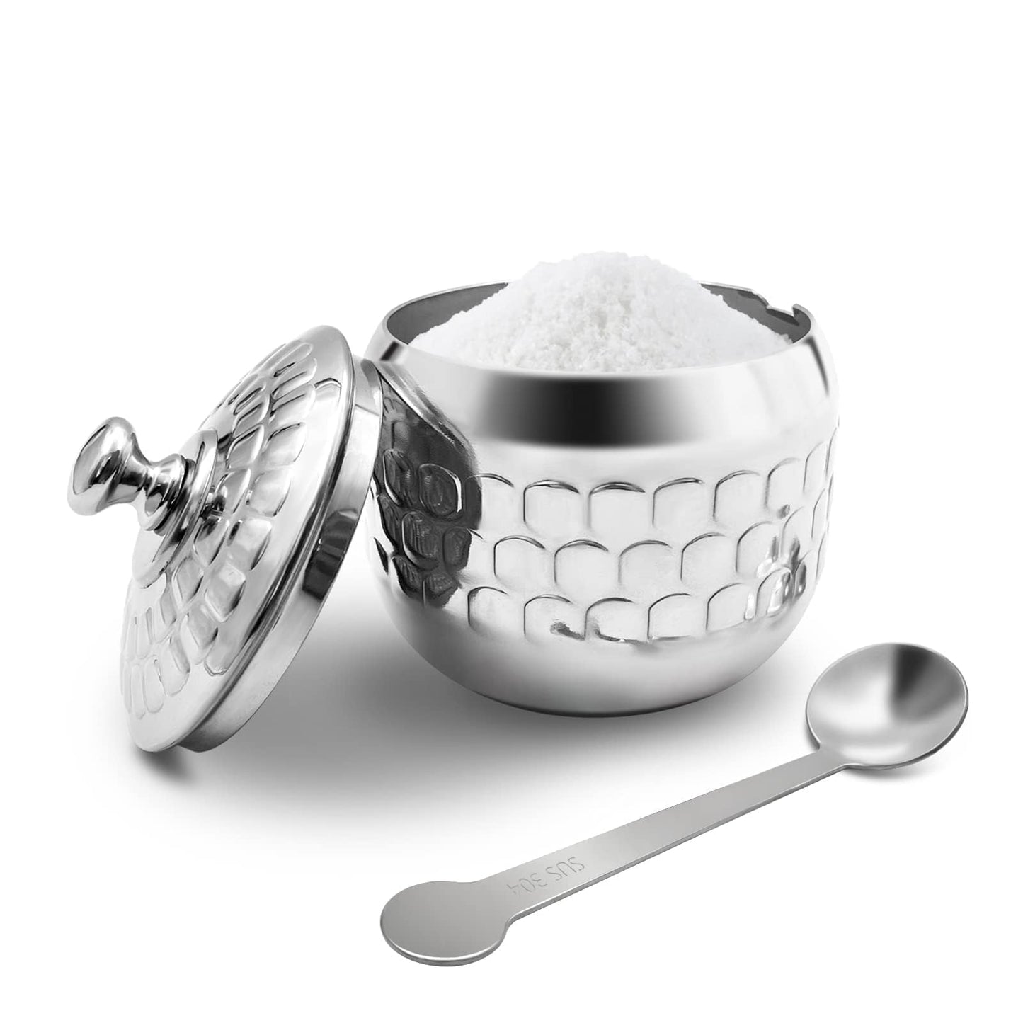 XHKDSYMC Stainless Steel Sugar Bowl Coffee Seasoning Jar Condiment Pot Spice Container Canister Cruet with Lid and Spoon