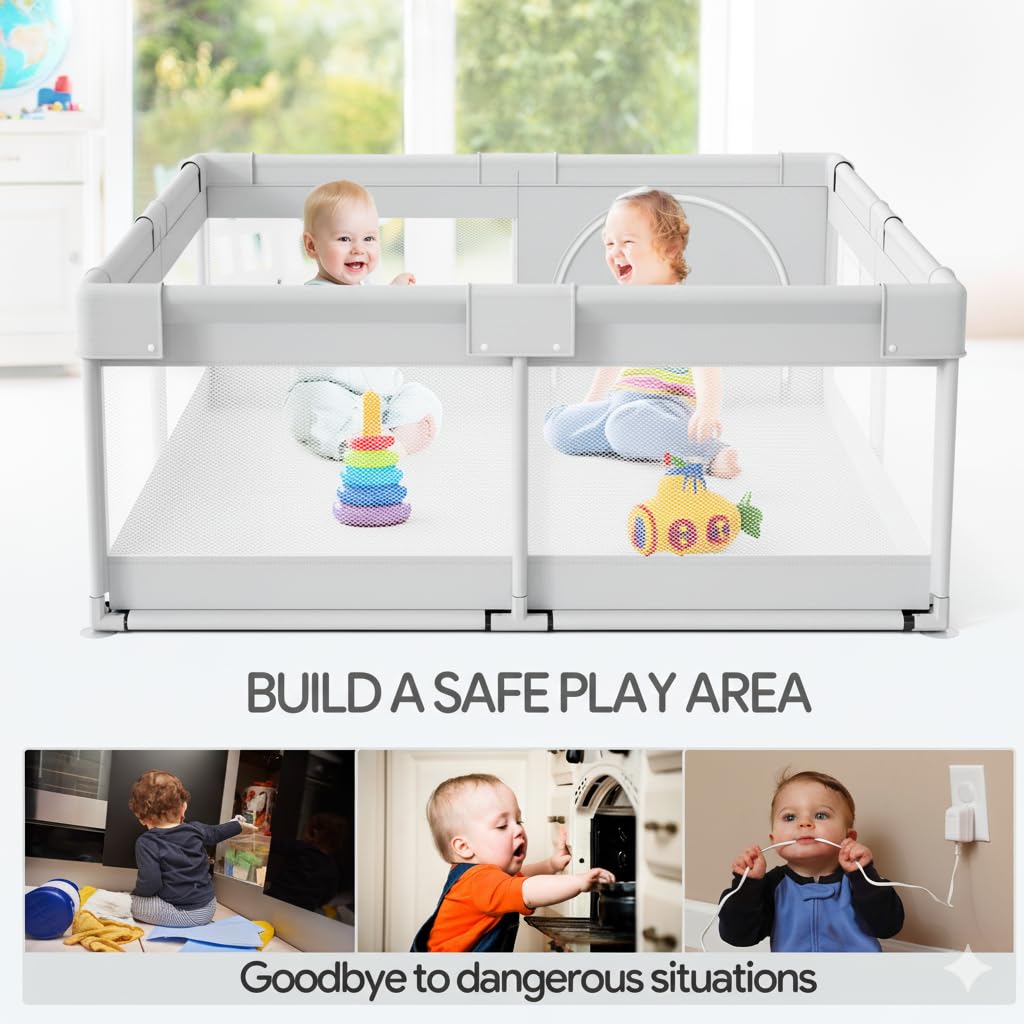 Fodoss Baby Playpen 50×50in, Small Play Pen for Babies and Toddlers, Playpen for Apartment, Play Yard, Activity Fence, Baby Playard with All-Side Mesh, Pull Rings