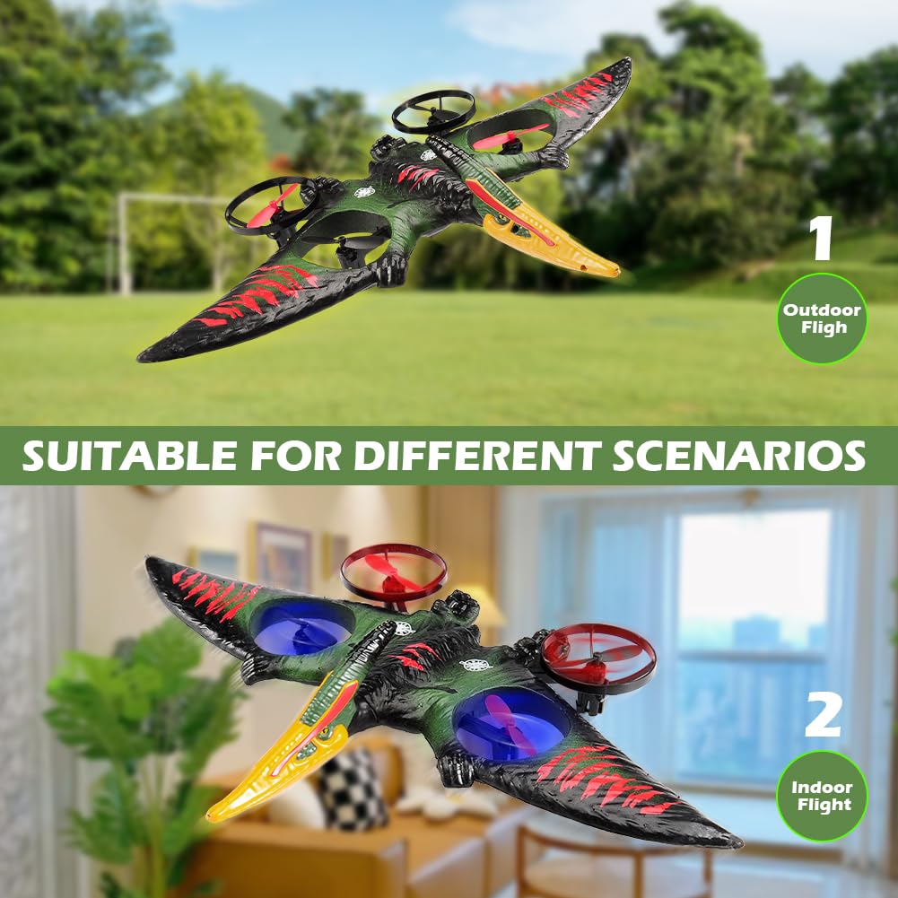 Dinosaur Remote Control Drone, 2.4G EPP Foam RC Pterodactyl Hobby RC Airplanes with 6-Axis Gyro, One Key Takeoff Landing, Stunt Roll & 360 Flip, Fighter Jet Toy Christmas Birthday Gift for Boys Girls