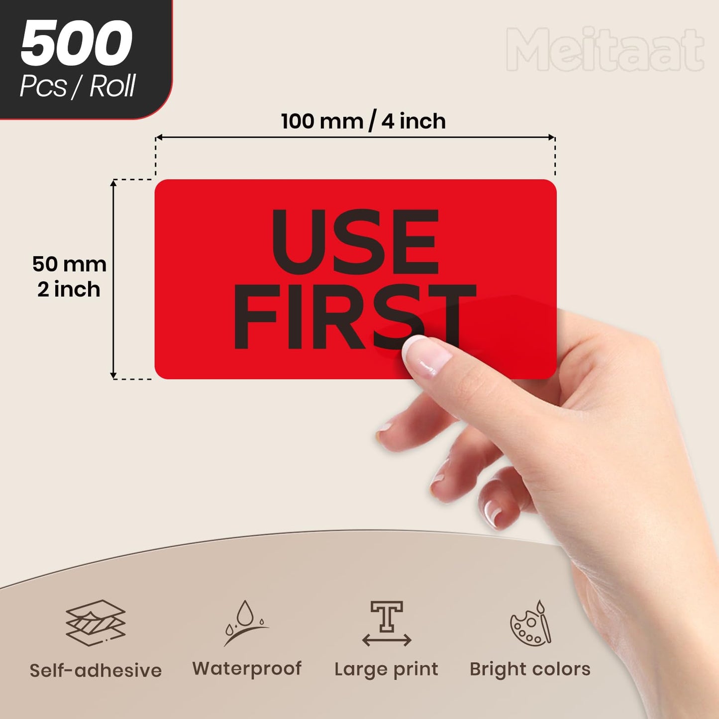 Use First Stickers Food Service Inventory Control FIFO Food Labels 4 x 2 Inch Adhesive Removable Waterproof Freezer Stickers for Restaurant Kitchen Pantry Warehouse Home Rotation 500 Pcs (Red)