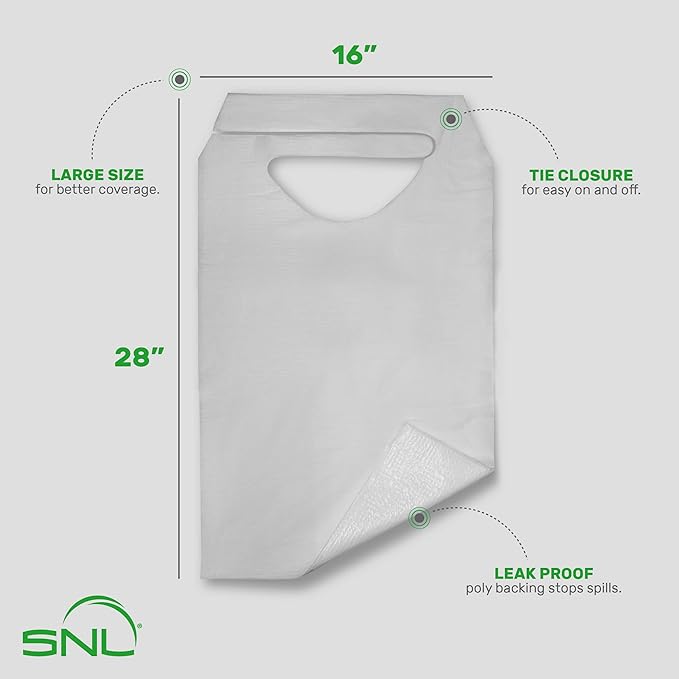 SNL Quality Disposable Adult Poly-Lined Bibs - 16" X 28" - Tie-Back (Pack of 300)