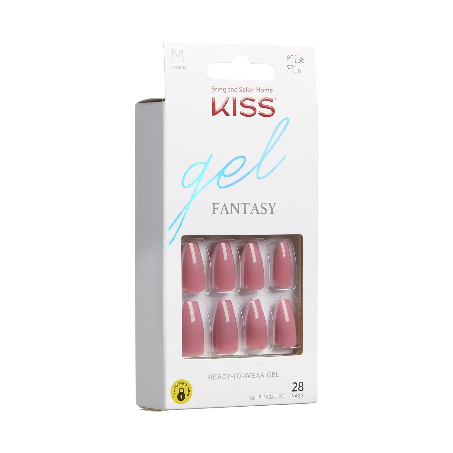 KISS Gel Fantasy Press On Nails, Nail glue included, Letter To Ur EX', Pink, Medium Size, Coffin Shape, Includes 28 Nails, 2g glue, 1 Manicure Stick, 1 Mini File (Pack of 2)