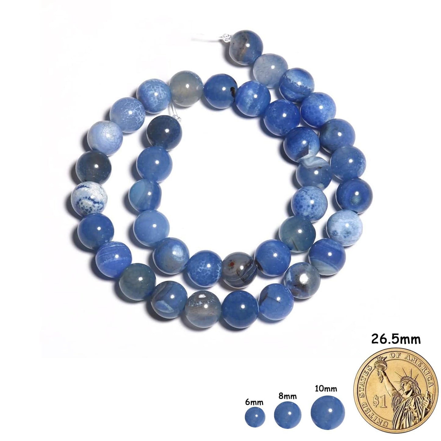 Yochus 45pcs Blue Fire Agate Stone Beads，8mm Healing Power Natural Stone Round Loose Beads for Jewelry Making Earring Necklace DIY Crafts